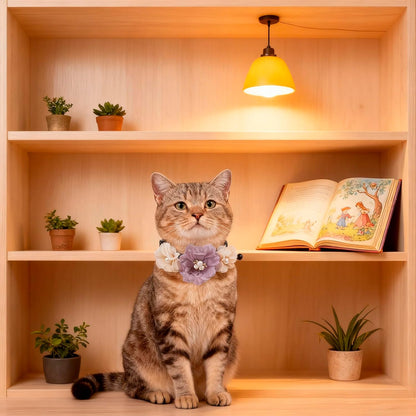 Cat Collar Pink Floral with Bell and Removable Flower Bowtie Breakaway Adjustable Cat Collar for Girl Kitten Puppy Small Cats Dogs Daily Decoration (1p-Z)