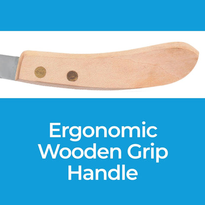 Hoof Knife Single Sided Edge Wide Blade – Stainless Steel Curved Blade Farrier Tool with Fine Wooden Grip, Multipurpose Hoof Trimming Knife for Livestock, 3-Inch Blade, 8.5-Inch Overall