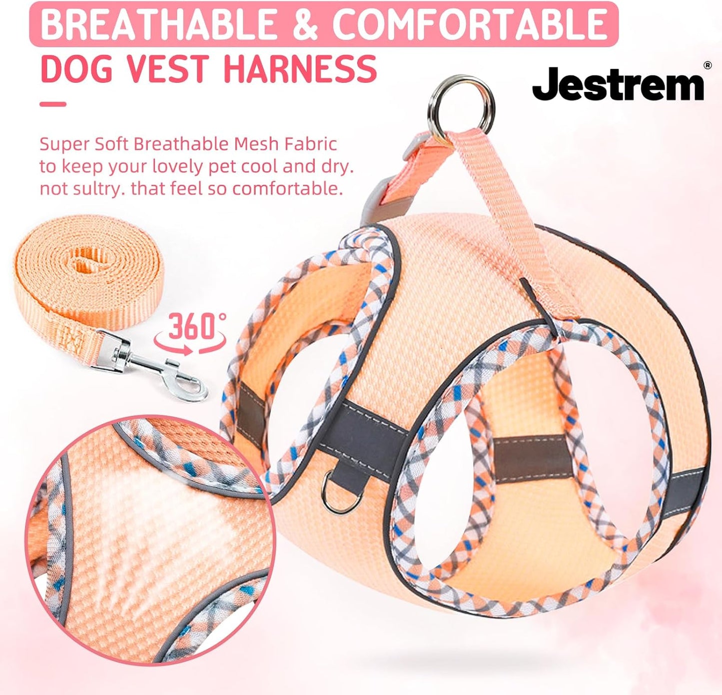 Cat Harness and Leash Set - Breathable Mesh Vest with Reflective Strips, Escape-Proof Harness with No-Choke Design Secure Lock Buckles for Kittens or Puppies, XXS Pink(Fits 1-4 lbs Kittens)