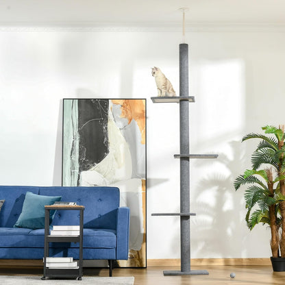 Floor-to-Ceiling Cat Tree Cat Climbing Tower with Sisal-Covered Scratching Posts Natural Cat Tree Activity Center for Kittens Cat Tower Furniture, Grey