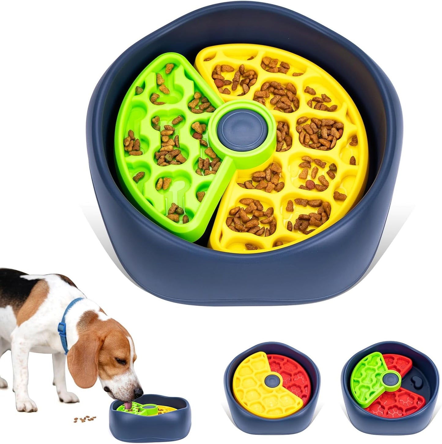 Interactive Pet Puzzle Slow Feeder Bowl - Innovative Rotating Design, Anti-Gulping, Promotes Digestion & Mental Stimulation, Non-Slip Food Dispenser for Small & Medium Dogs & Cats (Yellow & Green)