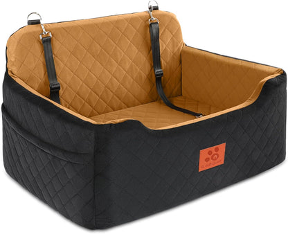Dog Car Seat for Medium/Large Dogs,Pet Booster Car Seats for Under 50lbs or 2 Small Dogs, Detachable and Washable Pet Bed,Multi-Functional Travel Dog Bed(Black/Brown)