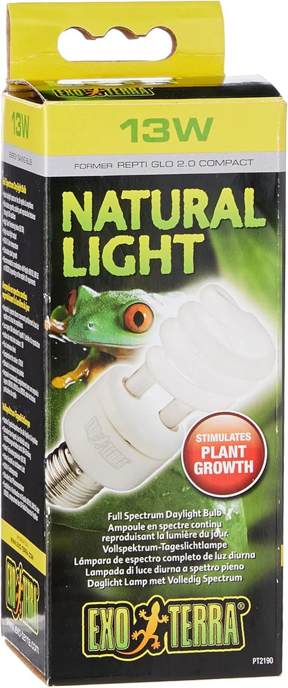 Exo Terra Repti-Glo 2.0 Compact Fluorescent Full Spectrum Terrarium Lamp, 13-Watt (Natural Light)