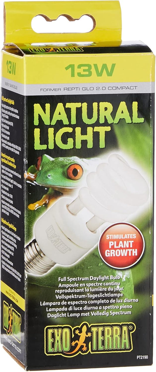 Exo Terra Repti-Glo 2.0 Compact Fluorescent Full Spectrum Terrarium Lamp, 13-Watt (Natural Light)