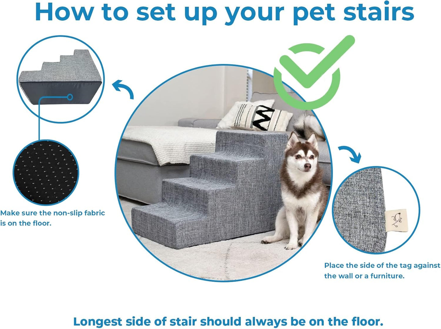 Best Pet Supplies Non-Slip Foam Dog Stair & Pet Ramp, Balanced Indoor Step Support - Foldable Stair Cover, Gray Lattice, 3-Step