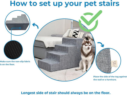 Best Pet Supplies Non-Slip Foam Dog Stair & Pet Ramp, Balanced Indoor Step Support - Foldable Stair Cover, Gray Lattice, 3-Step