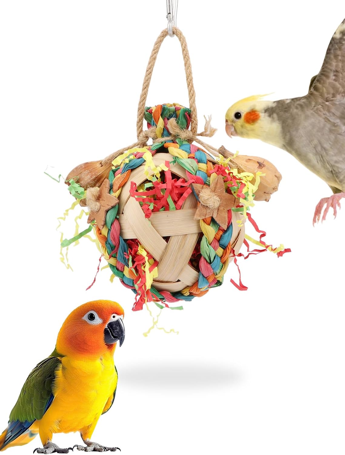 Wontee Bird Toys Colorful Shredding Crinkles Foraging Toys Natural Dried Fruits Chew for Cockatiels Conures Parakeets Budgies Senegal (1 Pack)