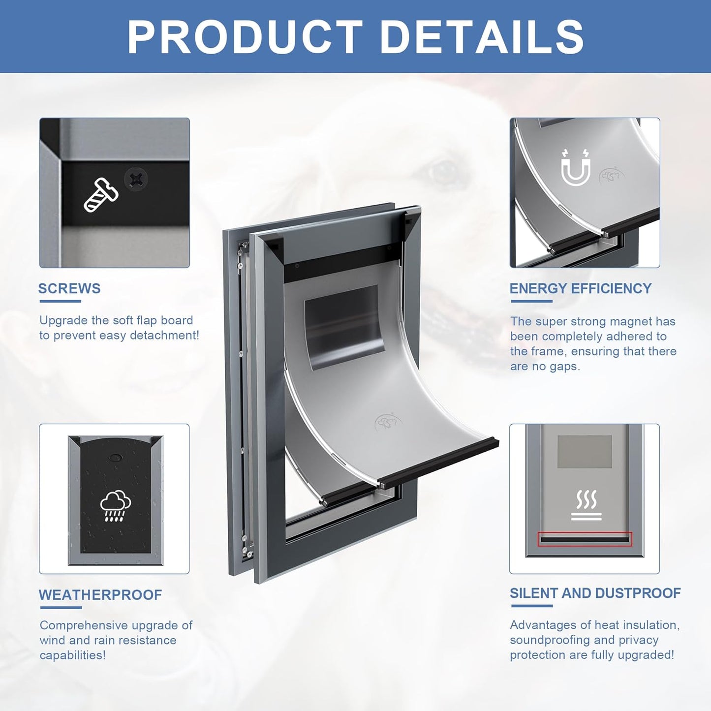 MAVRICFLEX Heavy Duty Dog Door with Double Sliding Lock Panels, Energy Efficient Large Doggie Door, Easy Installation, Two Magnetic Soft Flaps Doggie Door for Large Dogs Up to 100LBS