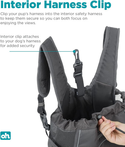 Outward Hound PupPak Dog Front Carrier, Medium, Grey – Hands-Free Hiking & Camping Pet Backpack for Small Pets up to 20 lbs, Padded Straps, Breathable Mesh, Water-Resistant, Safety Clip
