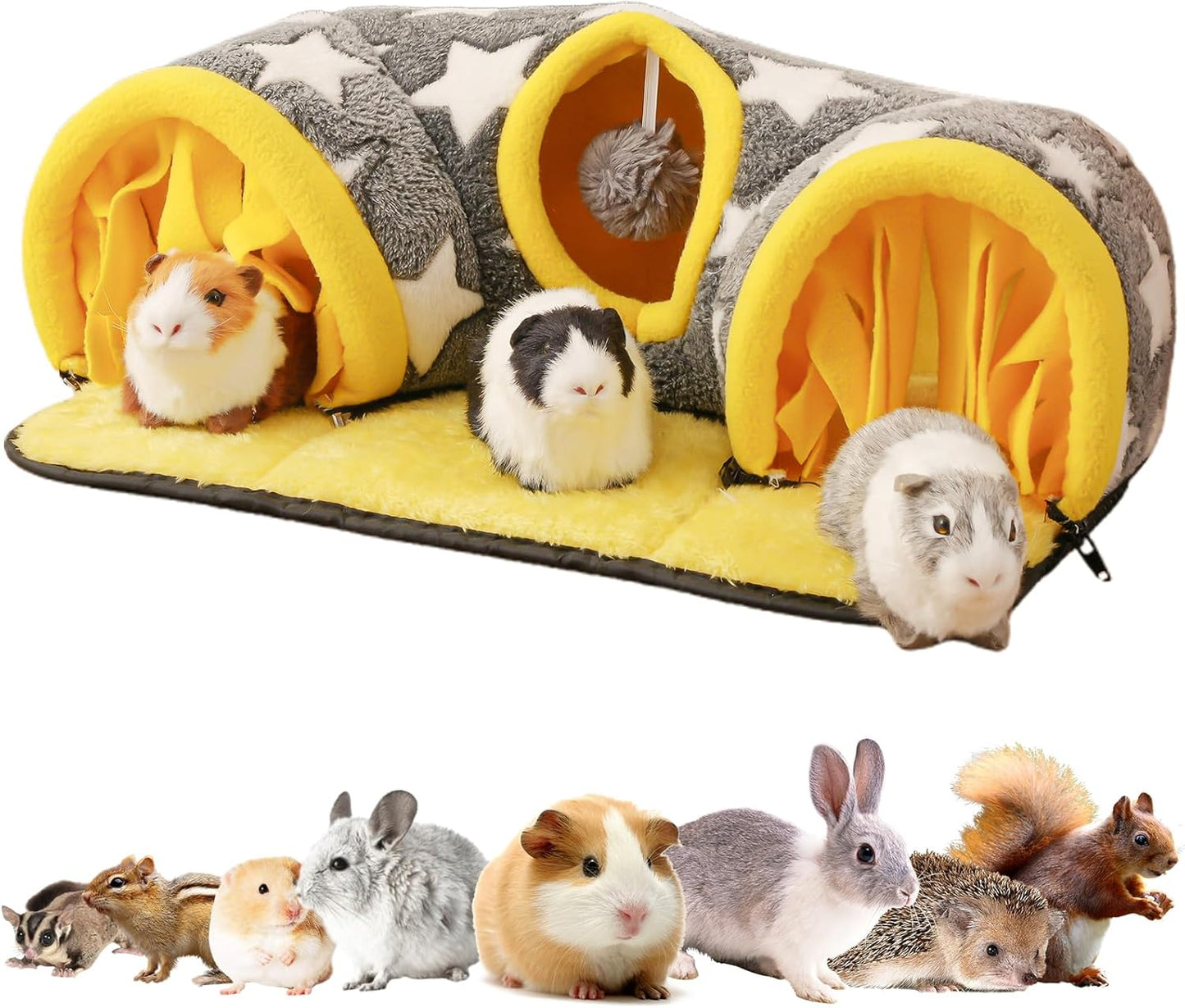 Avont Guinea Pig Hideout Tunnel, Hideaway Play Tube Toys Mat for Small Animal Dwarf Rabbits Chinchillas Hamsters Hedgehogs Ferrets Bearded Dragons and Rats -Star