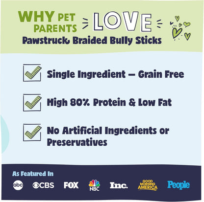 Pawstruck Natural 5” Braided Bully Sticks for Dogs, Tough Long-Lasting, Rawhide-Free, Low Odor, Healthy Single Ingredient Chew Treat for Aggressive Chewers, 10 Count, Packaging May Vary