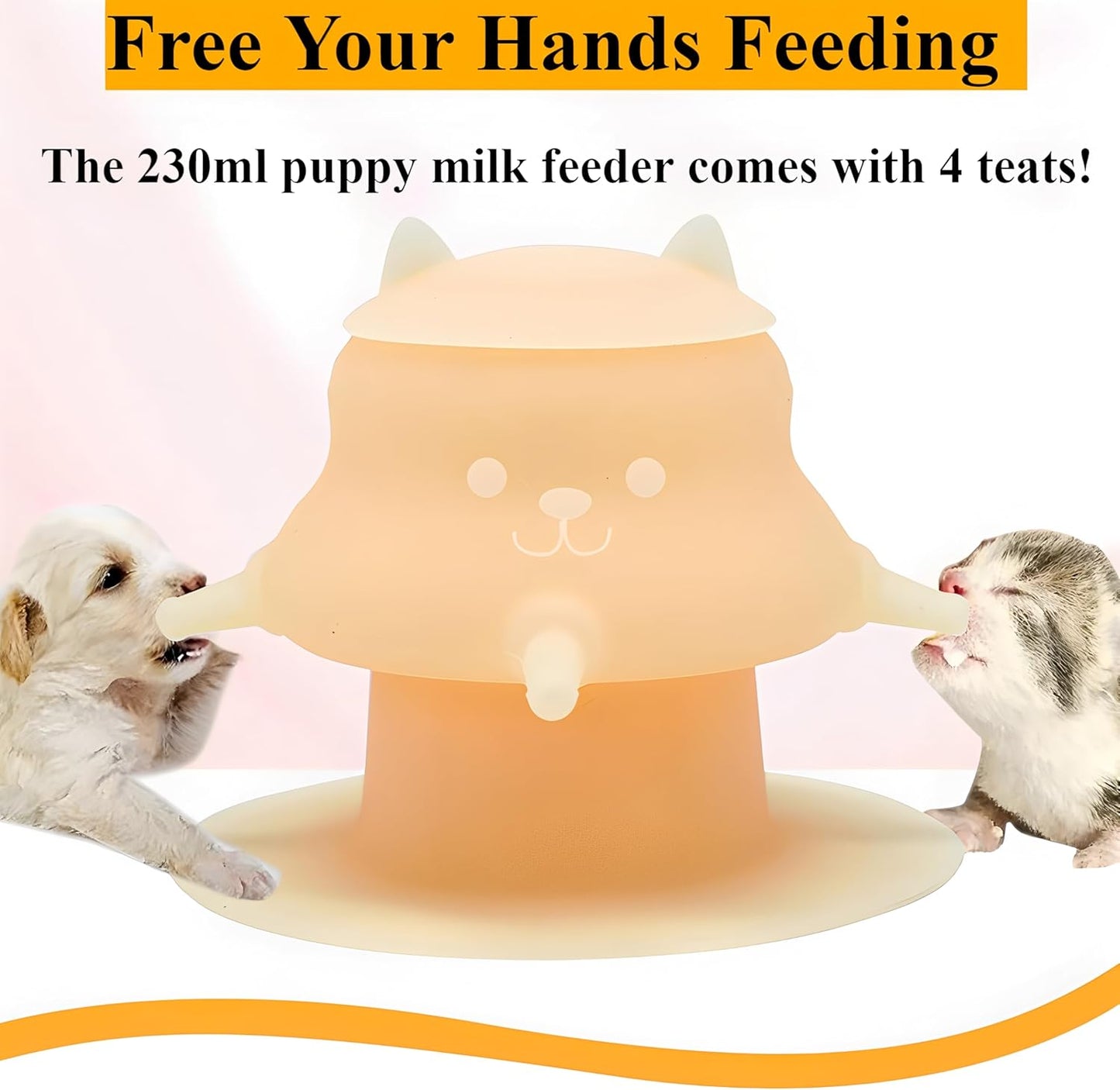 230ML Silicone Puppy Feeder for Multiple Puppies, Puppy Milk Feeder Puppy Bottles for Nursing Station with 4 Teats for Kittens, Puppies, Rabbits, Pigs Nursing Supplies (Pink)