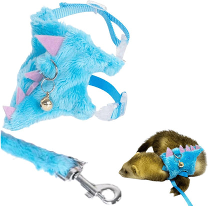 Ferret Harness and Leash Set Small Animals Vest Harness with Safe Bell Dinosaur Shaped Walking Clothes for Baby Rabbit Guinea Pig Teacup Chihuahua Mouse and Other Small Pet (Blue)