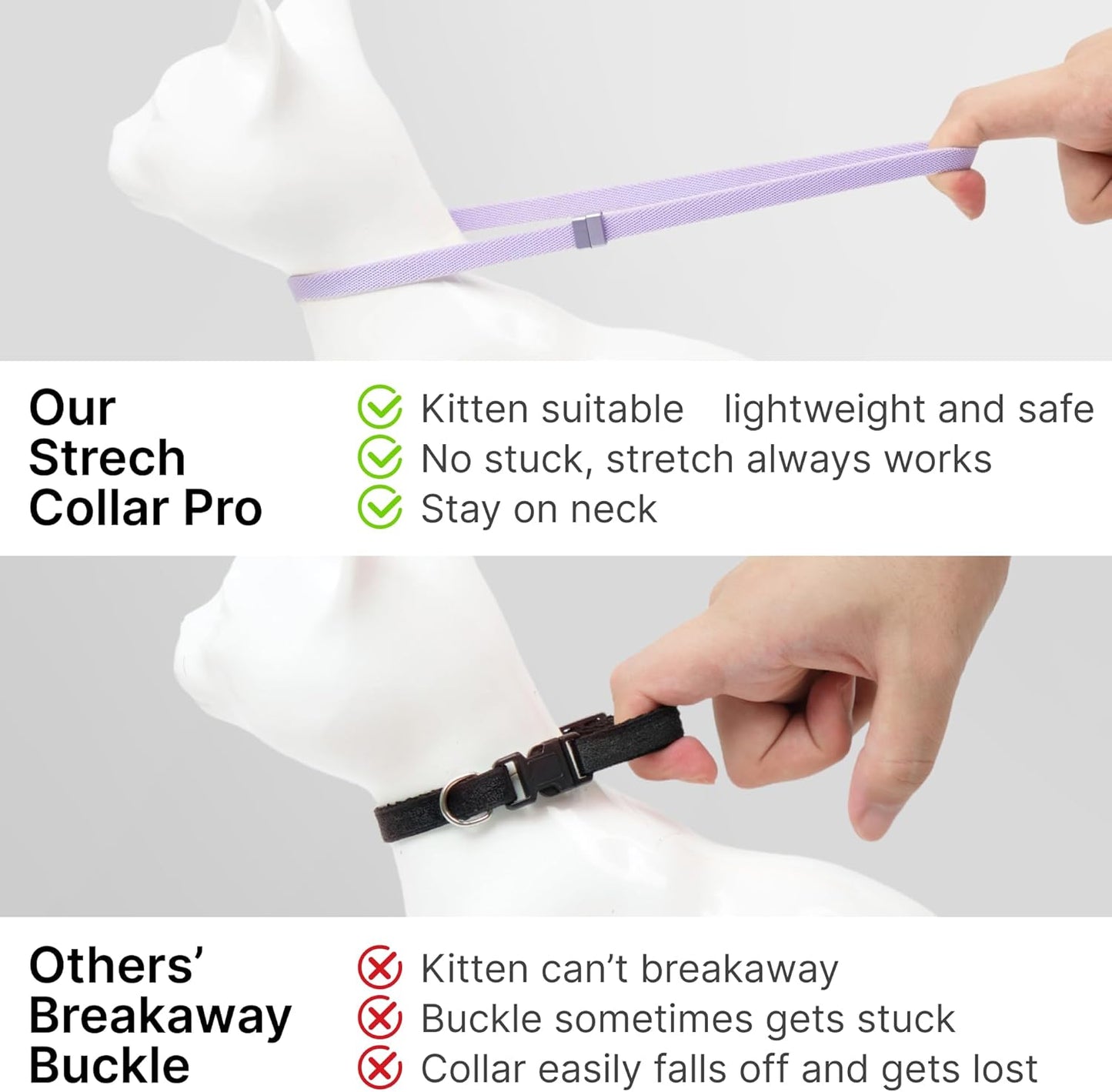 Safety Cat Collar Pro Airtag Holder Set, US IDA Gold Award Cat Collar with Snap, Non Breakaway Elastic Release Cat Airtag Collar Airtag Case for Small Medium Large Cats (Glacier Silver, S)