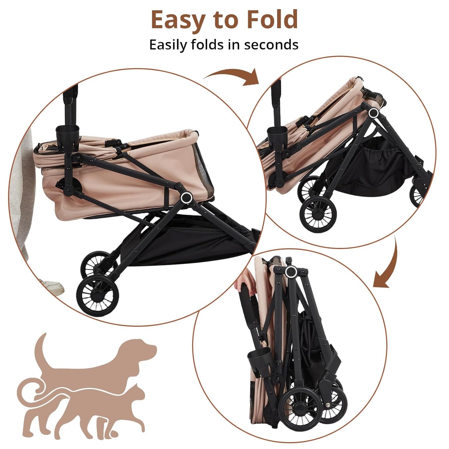 Luxury Pet Stroller for Dogs and Cat- Heavy-Duty Steel Frame, 4 Shock-Absorbing All-Terrain Wheels, One-Second Fold, UV Canopy & Travel-Friendly, FAA-Compliant for Air Travel