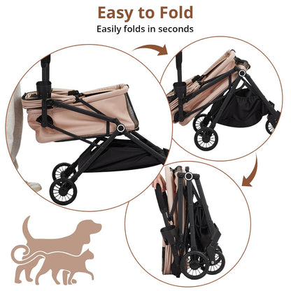 Luxury Pet Stroller for Dogs and Cat- Heavy-Duty Steel Frame, 4 Shock-Absorbing All-Terrain Wheels, One-Second Fold, UV Canopy & Travel-Friendly, FAA-Compliant for Air Travel