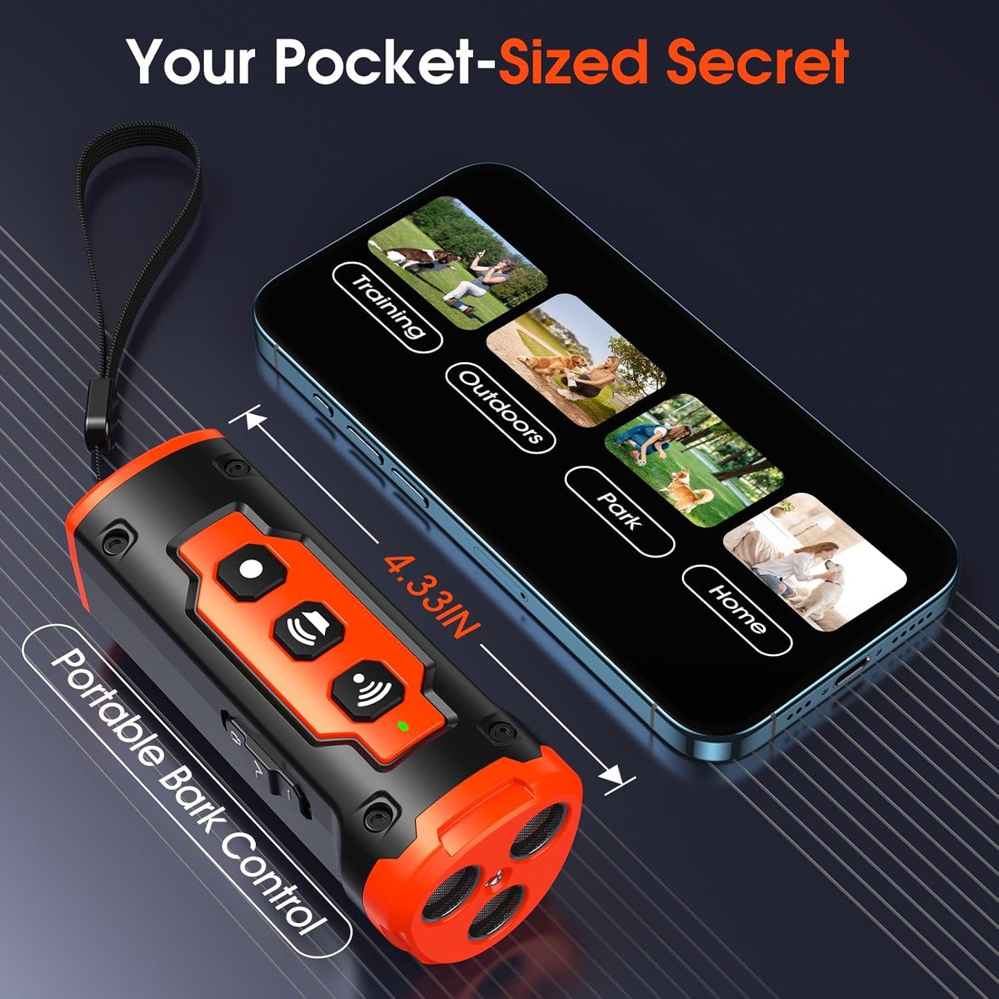 1-Touch Dog Bark Deterrent Devices with 3 Sonic Heads,Portable 50ft Range Anti Barking Device for Dogs,Rechargeable & Safe Dog Training Tool with Flashlight,Helps Improve Dog's Behavior Orange