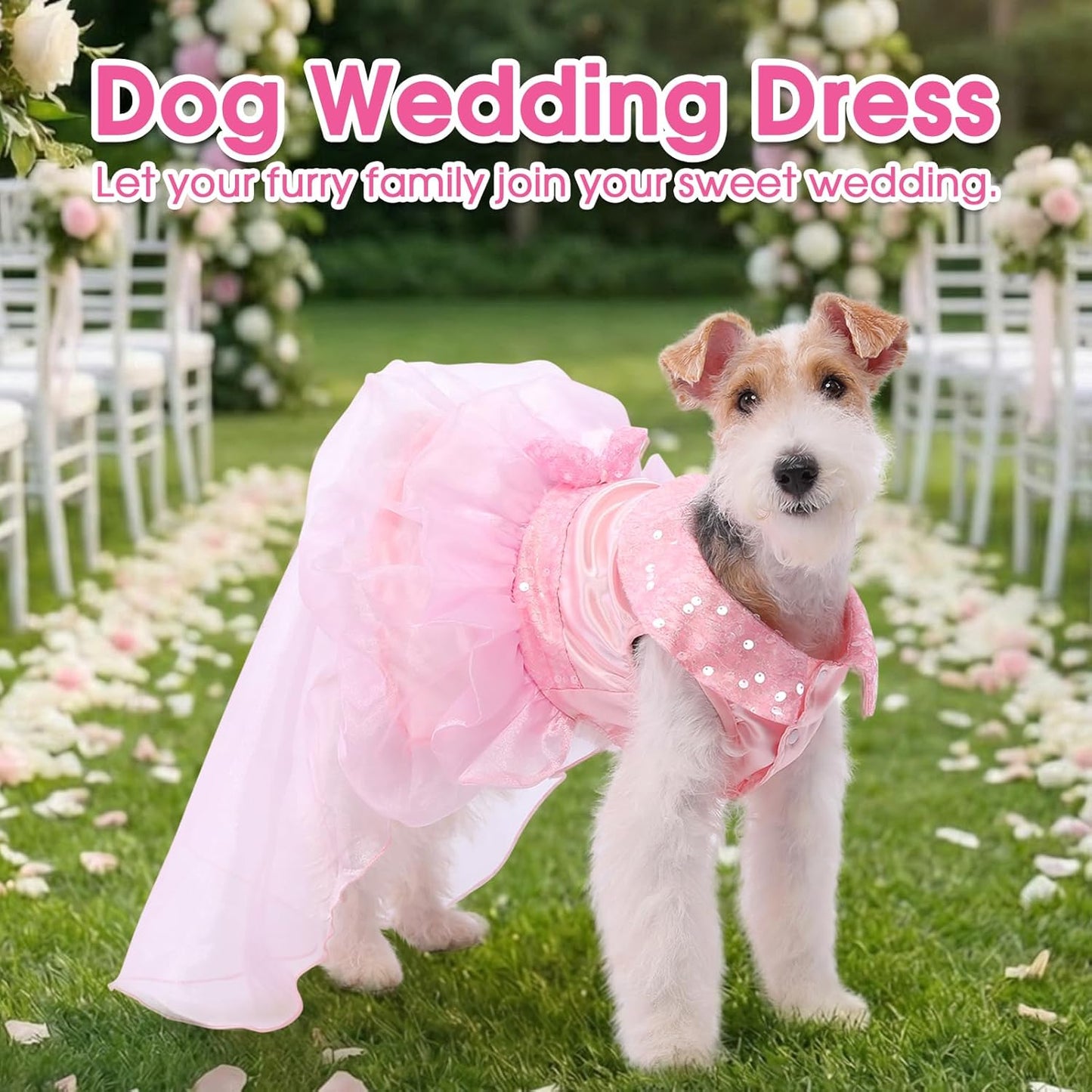 ASENKU Dog Dress, Dog Wedding Dress Skirt with Detachable Hemline, Princess Lace Puppy Christmas Birthday Party Outfit Formal Costume with Sequins Bow for Medium Large Dogs (Pink, Large)