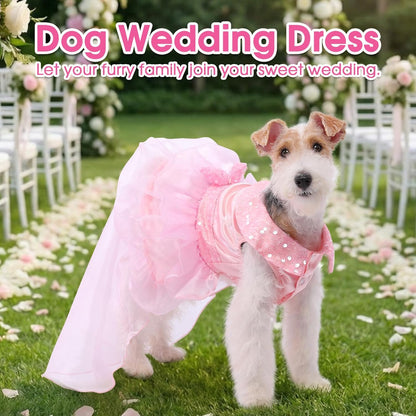 ASENKU Dog Dress, Dog Wedding Dress Skirt with Detachable Hemline, Princess Lace Puppy Christmas Birthday Party Outfit Formal Costume with Sequins Bow for Medium Large Dogs (Pink, Large)