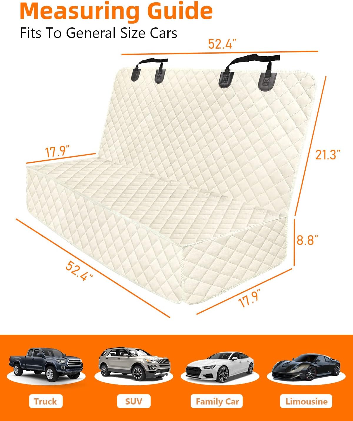 PETICON Waterproof Scratchproof Pet Bench Seat Covers for Cars, Trucks, SUVs, Nonslip Durable Back Seat Cover for Dogs, Washable Backseat Protection, Beige