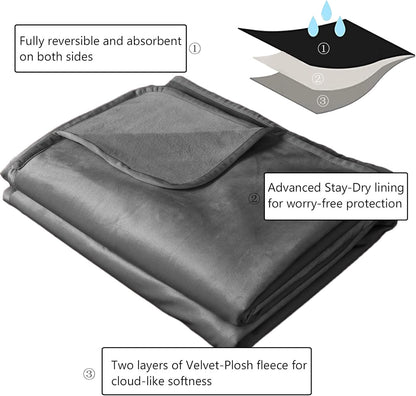 Ameritex Pet Bed Blanket Reversible 100% Waterproof Velvet Super Soft for Sofa and Bed (52x82 Inches, Light Grey+Grey)