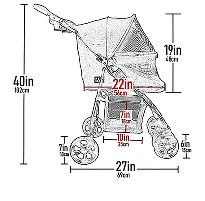 Pet Gear No-Zip Happy Trails Lite Pet Stroller for Cats/Dogs, Zipperless Entry, Easy Fold with Removable Liner, Safety Tether, Storage Basket + Cup Holder, 3 Colors