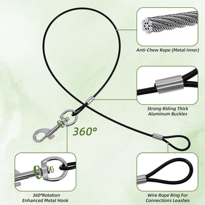 2PCS Chew Proof Dog Leash, Short Dog Leash Double Clip Dog Collar Extender Black Durable Dog Tether for Car Safety for Collars & Harnesses(23.62inch/60cm)