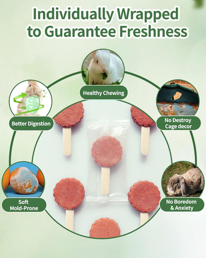 C-LIGHT Rabbit Chew Toy, 6 Pcs Timothy Hay Rabbit Treat Chew for Teeth, Spinner Toy Replaceable Treats for Chinchillas,Guinea Pigs, Bunny (Pink)