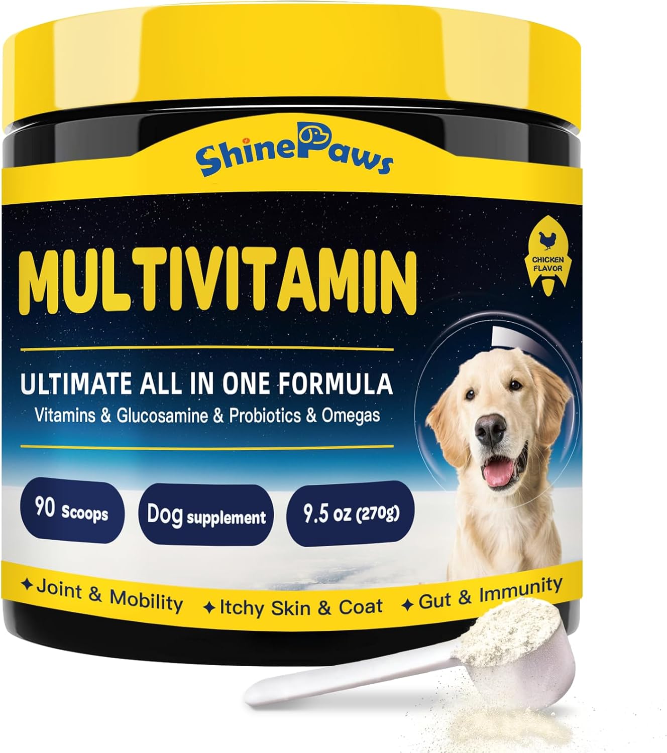 Dog Vitamins, Dog Multivitamin Powder, with Probiotics, Glucosamine, Omega 3, Support Gut, Joint & Mobility, Itch Skin & Coat, Minerals & Antioxidant for Immune Health, Daily Essential Dog Supplements