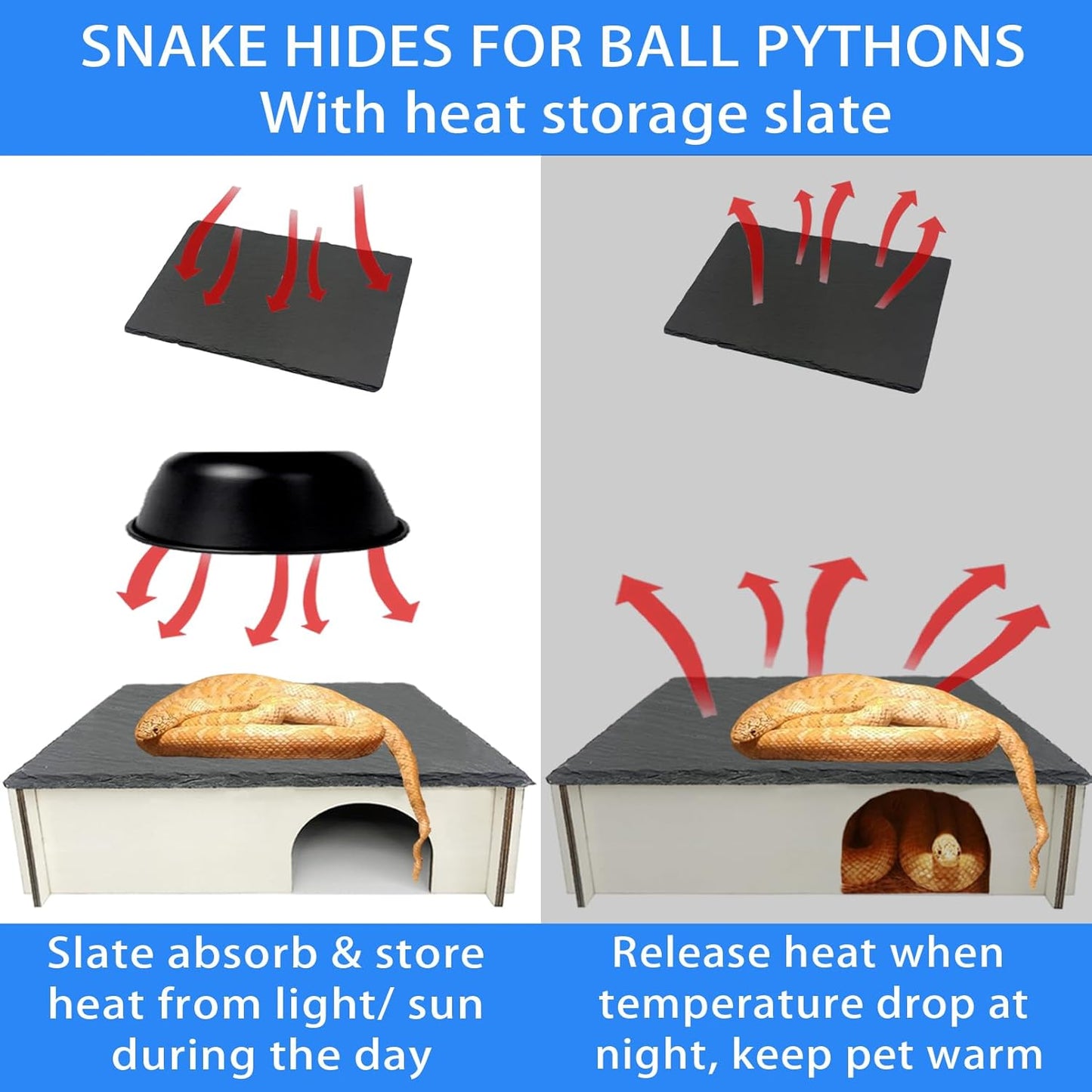 Large Snake Hide with Slate Reptile Hide Box Ball Python Hide 15.7×11.8×4.3"(XL) Reptile Hides Snake Hides for Ball Pythons Leopard Geckos 100% Natural Stone & Wood Reinforced Packaging