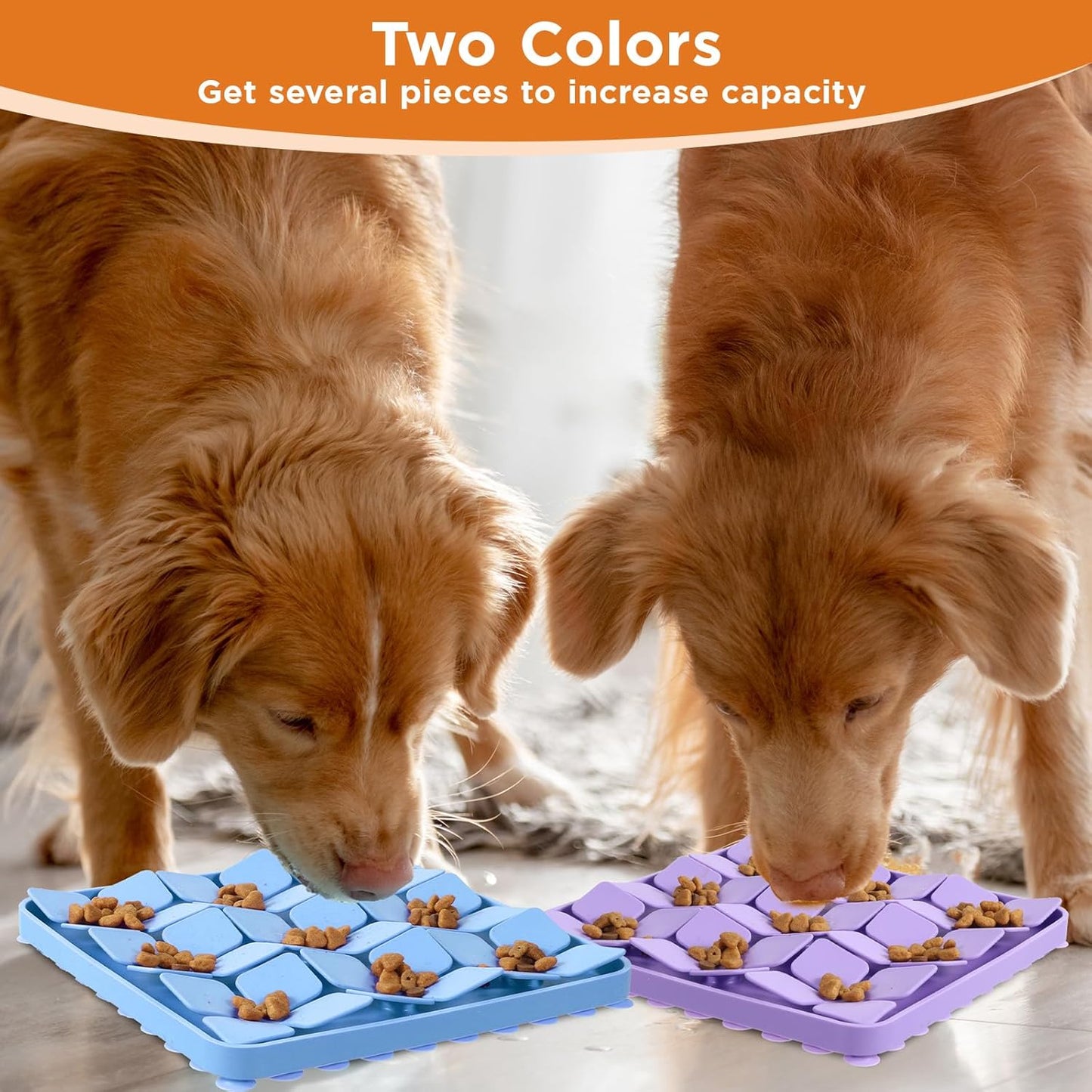 2 Pcs Silicone Snuffle Lick Mat for Dogs, 8 x 8 Inch with Suction Cups, Slow Feeder Puzzle Toy for Mental Stimulation Anxiety Relief, Blue & Purple