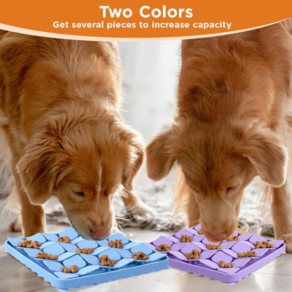 2 Pcs Silicone Snuffle Lick Mat for Dogs, 8 x 8 Inch with Suction Cups, Slow Feeder Puzzle Toy for Mental Stimulation Anxiety Relief, Blue & Purple