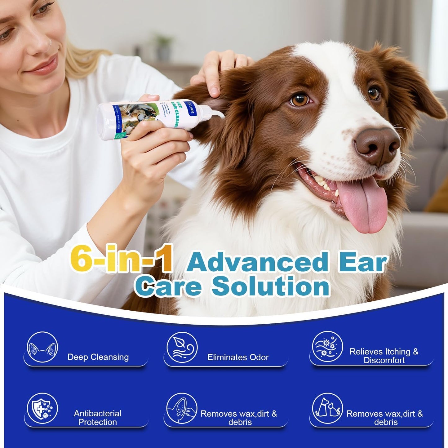 Dog Ear Cleaner Solution– Soft Nozzle Ear Treatment for Dogs & Cats, Gently Remove Ear Wax & Debris, Soothe Ear Itching & inflammation, Odor Pet Ear Wash with Aloe Vera & Persimmon – 4.06 fl oz