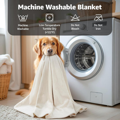 LOOBANI Waterproof Dog Blanket for Couch: Reversible Flannel Bed Blanket for Medium Large Dogs Liquid Proof, Soft Throw Blanket Couch Cover Protector for Sofa, Crate, Travel, Picnic, 50" x 60", Beige