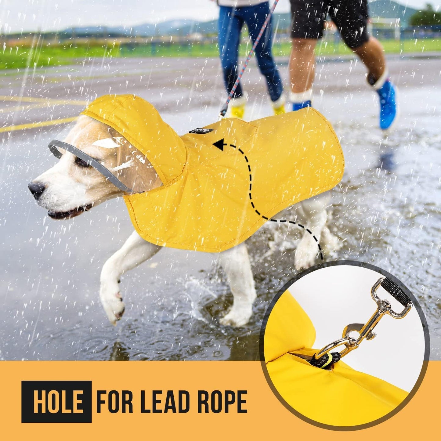 Lukovee Dog Raincoat, Adjustable Dog Rain Jacket with Clear Hooded Double Layer for Large Medium Small Dogs Puppies, Waterproof Rain Coat Poncho with Reflective Storage Pocket & Rim (Yellow,M)
