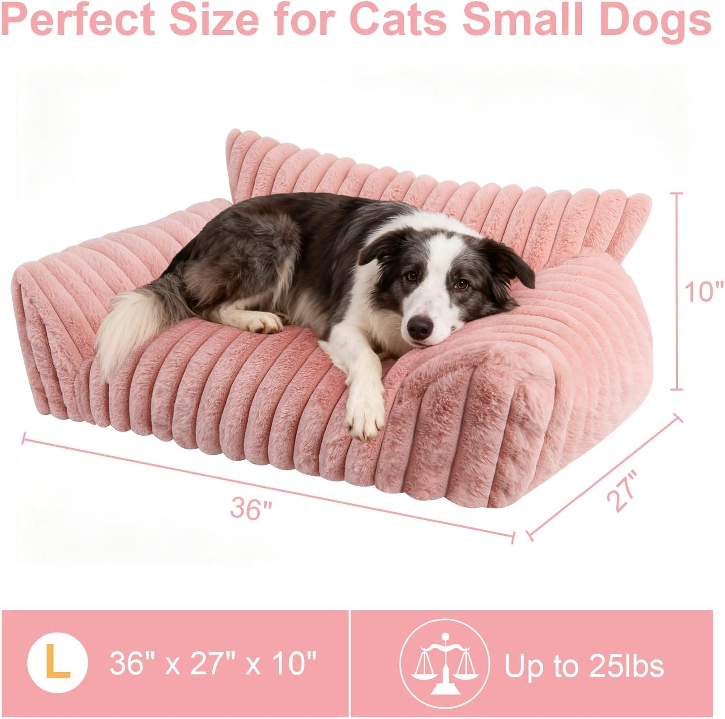 Cute Dog Cat Couch for Medium Large Dogs,Fluffy Pet Sofa Dog Couch Bed with Premium Soft Corduroy Fleece,Cute Washable Dog Bed Medium Large Size Dog,Supportive Cat Sofa Pet Bed(36x27x10,Pink)