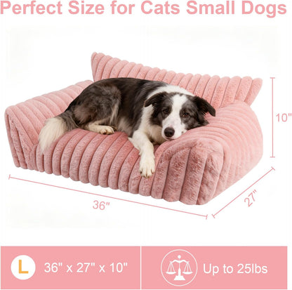 Cute Dog Cat Couch for Medium Large Dogs,Fluffy Pet Sofa Dog Couch Bed with Premium Soft Corduroy Fleece,Cute Washable Dog Bed Medium Large Size Dog,Supportive Cat Sofa Pet Bed(36x27x10,Pink)