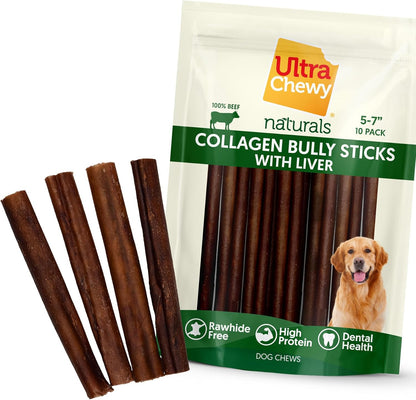 Ultra Chewy Collagen Sticks 5-7 inches (10 Pack) – Long Lasting Odor-Free, All-Natural Dog Chews – Rawhide & Bully Stick Alternative