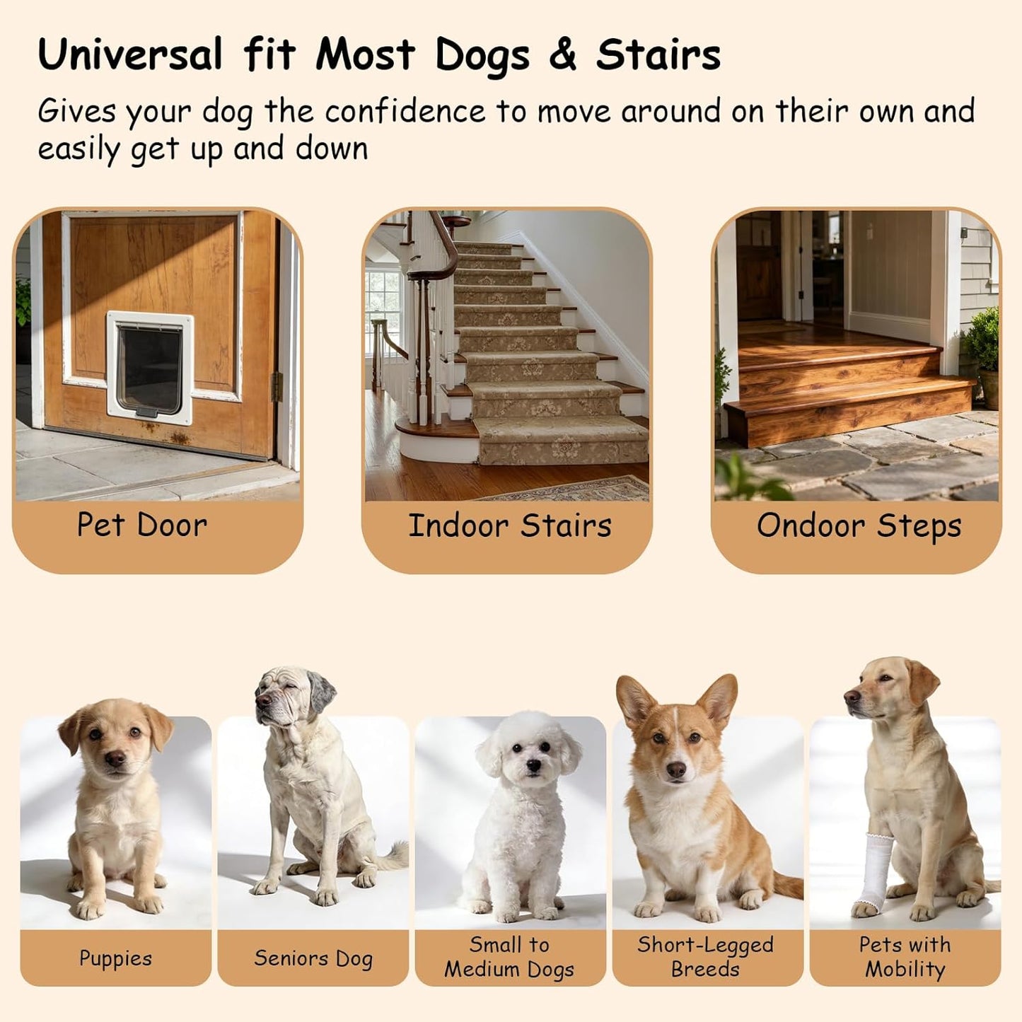 Dog Ramp for Stairs, Non-Slip Dog Stairs, Low-Angled Pet Ramps for Small Dogs and Cats, Medium Dogs, Step and Stair Assist for Injured and Older Pets, 2 Pack