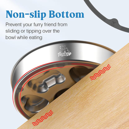 Slow Feeder Dog Bowls, 304 Stainless Steel Slow Feeder Bowl 5 Cups Metal Pet Food Bowl with Non-Slip Base for Medium & Large Breed, Bloat Stop, Dishwasher Safe
