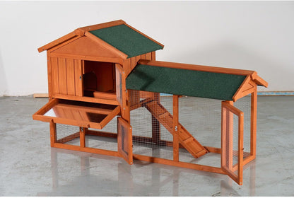 Large Wooden Rabbit Hutch Wood Brown Weather-Resistant Asphalt Roof Outdoor Porch Durable Pet Shelter