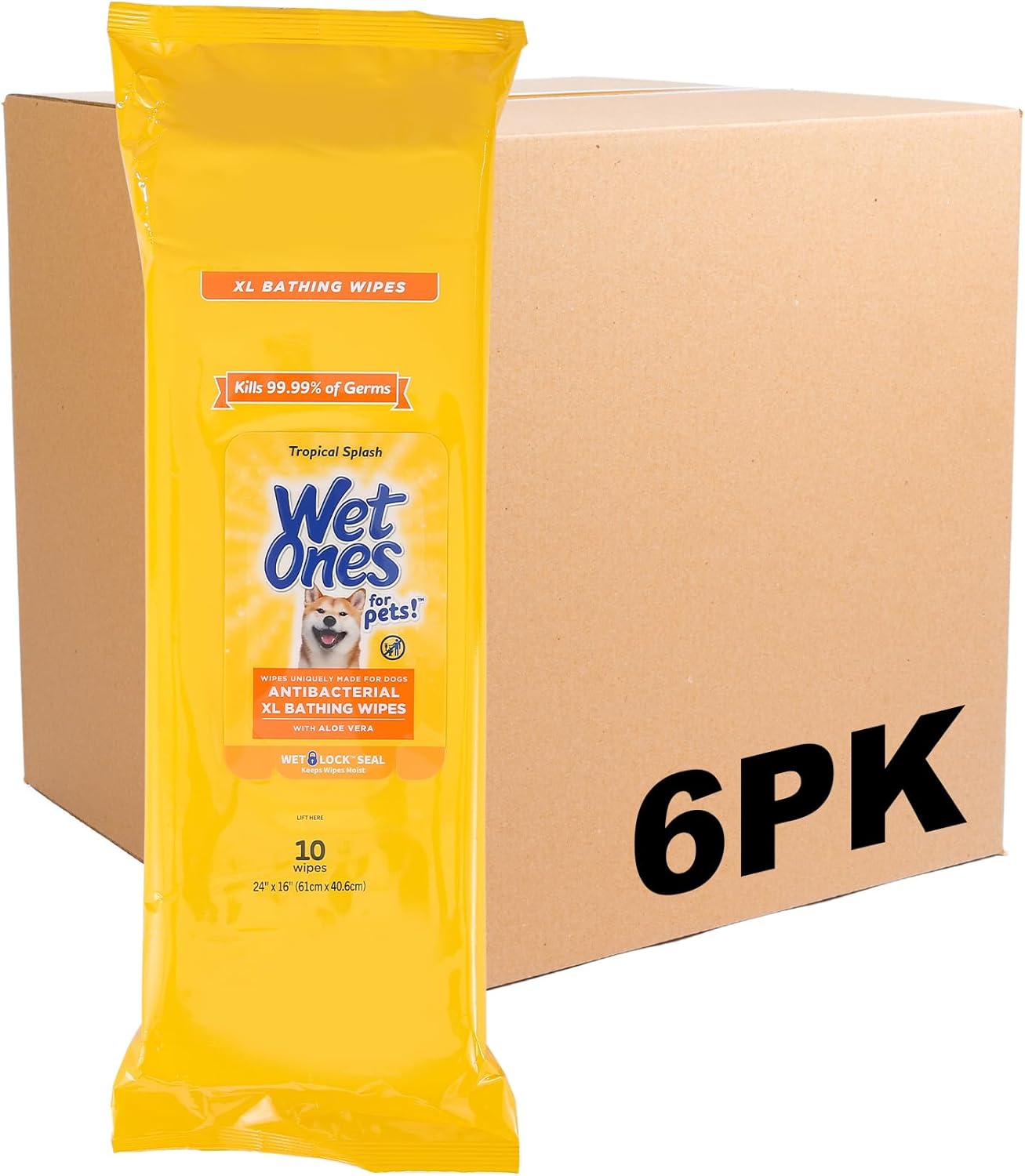 Wet Ones for Pets Multipurpose Dog Wipes with Aloe Vera, Tropical Splash Scent - Extra Large Pet Bathing Wipes with Wet Lock Seal for Dog Paws & All Over Use, 10 Count - 3 Pack