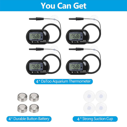 Aquarium Thermometer with Large LCD Display Fahrenheit/Celsius(℉/℃) Fish Tank Thermometer for Aquarium Reptile Terrarium Digital Water Thermometer with Suction Cup(4 Pack)