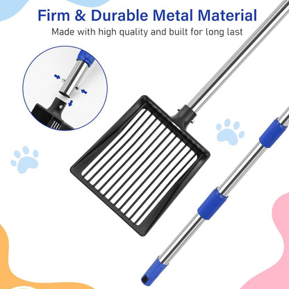 JAMIEWIN Extendable Metal Cat Litter Scoop, Long Handle Litter Sifting Shovel, 21"-39.5" No Bending Back Cat Scooper for Litter Box Heavy Duty Pet Poop Shovel Chicken Poop Scooper