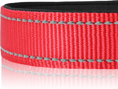 Joytale Reflective Dog Collar,Soft Neoprene Padded Breathable Nylon Pet Collar Adjustable for Large Dogs,Red,L