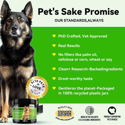 Probiotics for Dogs – Digestive & Immune Support Soft Chews with Prebiotics, Fiber & Enzymes – Relieves Diarrhea, Gas & Itchy Skin – Chicken Flavor Dog Supplement, 120 Chews