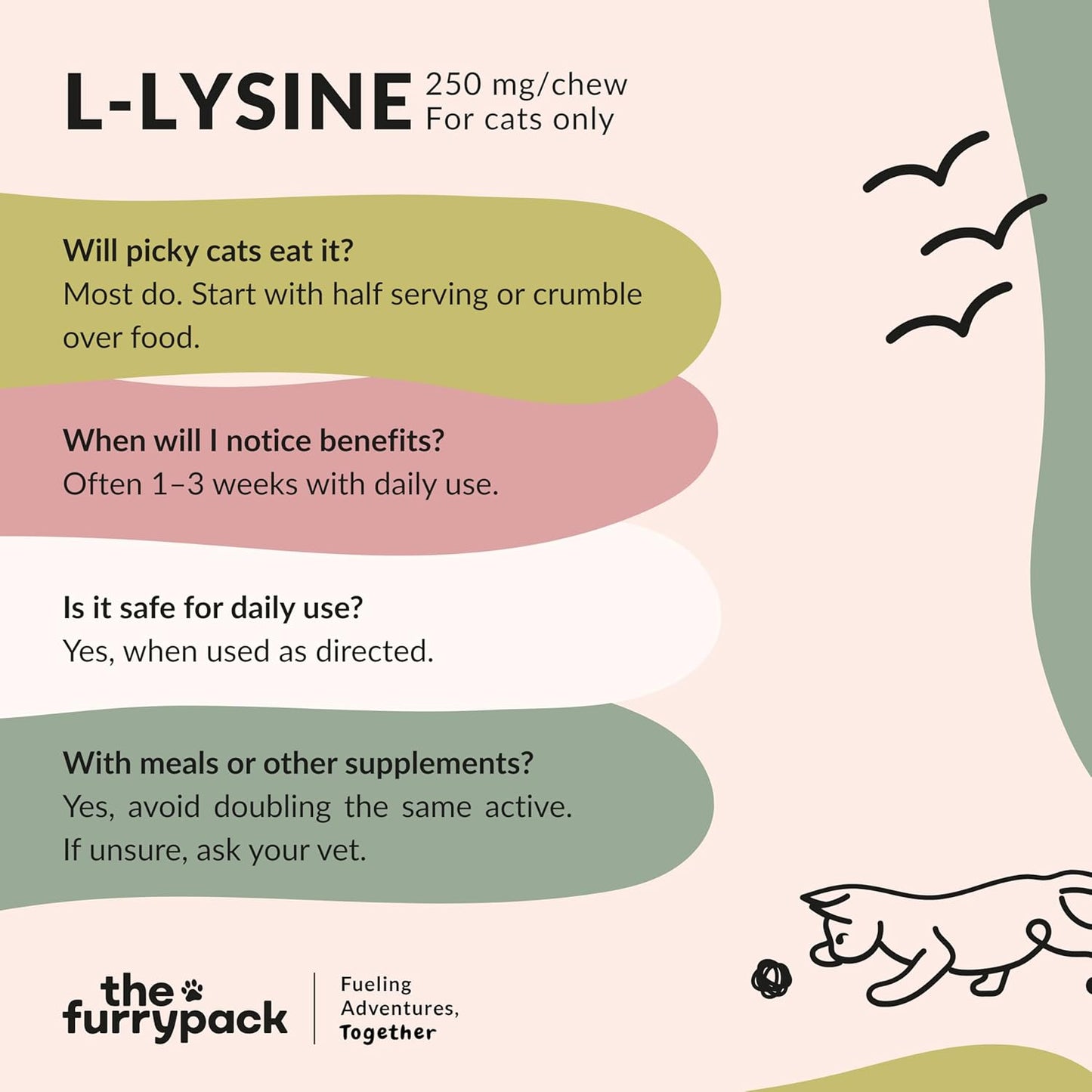 L-Lysine for Cats - 250mg per Chew, 150 Soft Chicken Flavor Chews to Replace Messy Powders and Pills, Turn Supplement Time Into Treats, Made in USA, Daily Immune Support, Picky Eaters