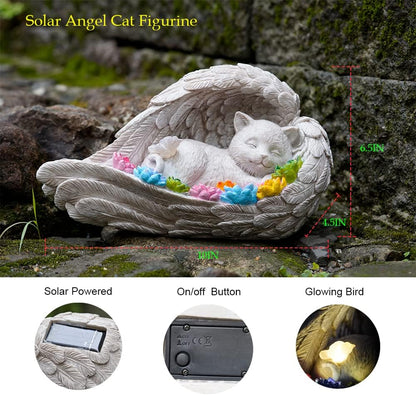 Cat Memorial Stone,Solar Angel Cat Statue Figurine - Pet Memorial Stone for Garden or Tombstone Commemoration (cat)