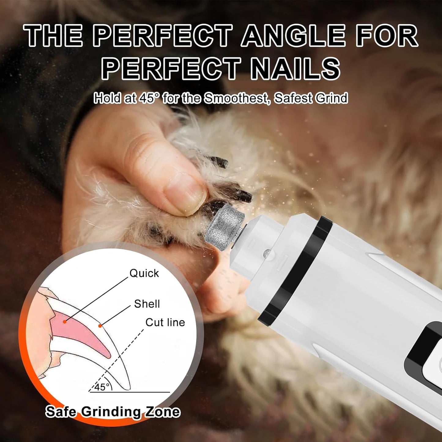Dog Nail Grinder Quiet Electric with LED Light 2 Speed Professional Pet Nail Grinder for Dogs and Cats Safe Paw Grooming Tool for Small Medium Large Dogs