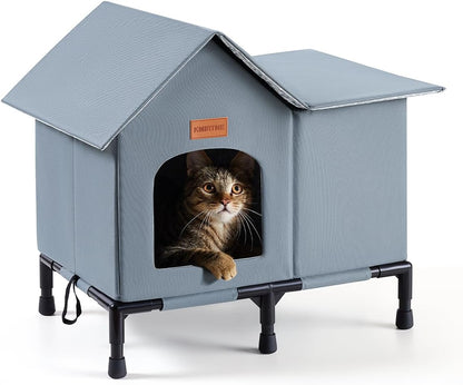 Insulated Outdoor Cat House Weatherproof Winter Feral Cat Shelter Elevated Bottom Self-Warming Predator-Proof Design for Stray & Indoor Cats (Grey, Large)